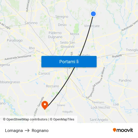 Lomagna to Rognano map