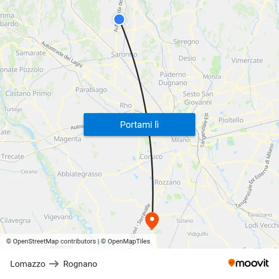 Lomazzo to Rognano map