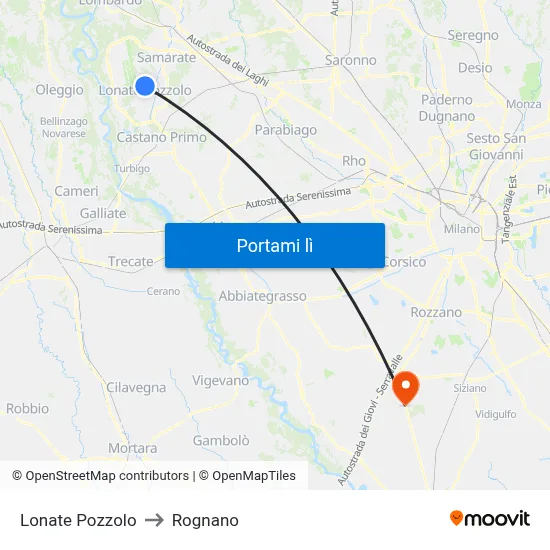 Lonate Pozzolo to Rognano map