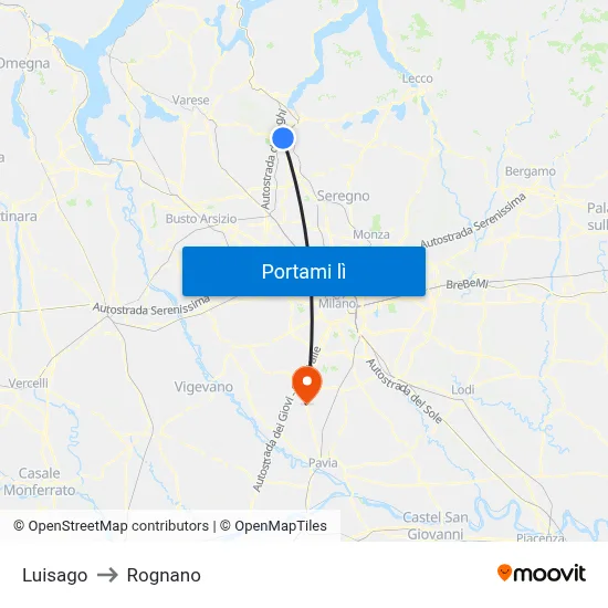 Luisago to Rognano map