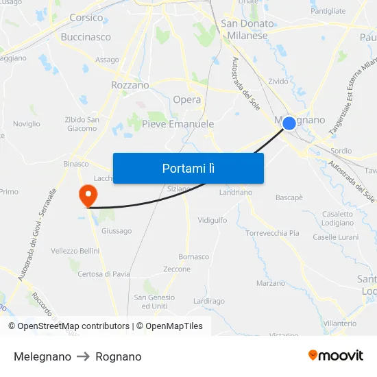 Melegnano to Rognano map