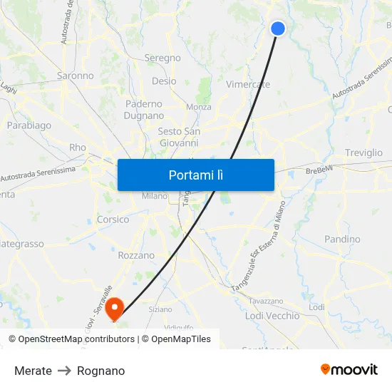 Merate to Rognano map