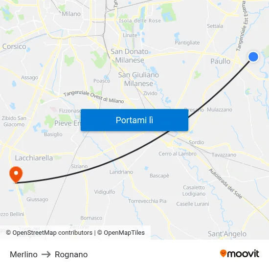Merlino to Rognano map