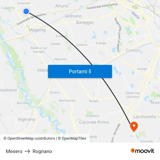 Mesero to Rognano map