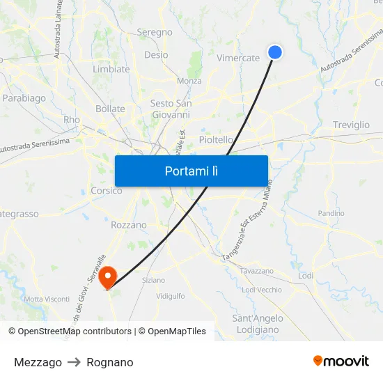 Mezzago to Rognano map