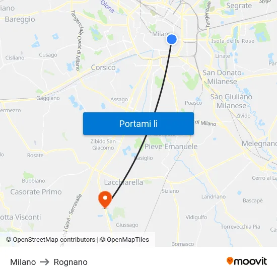 Milano to Rognano map