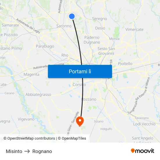 Misinto to Rognano map