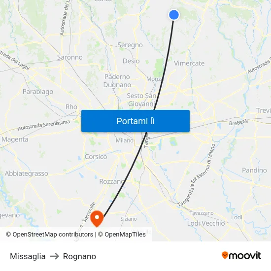 Missaglia to Rognano map