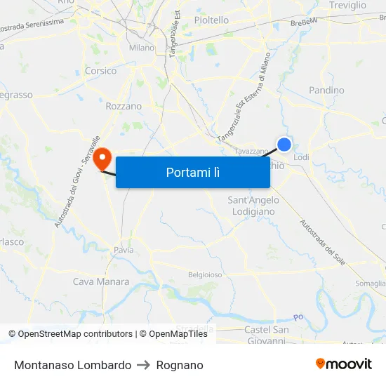 Montanaso Lombardo to Rognano map