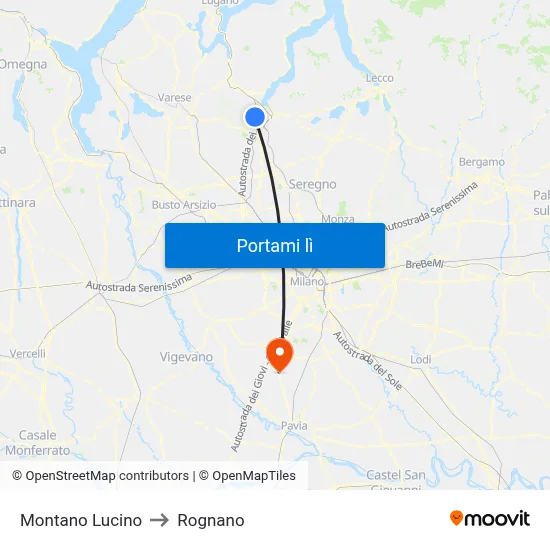 Montano Lucino to Rognano map