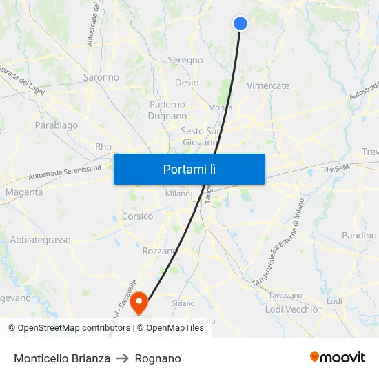 Monticello Brianza to Rognano map