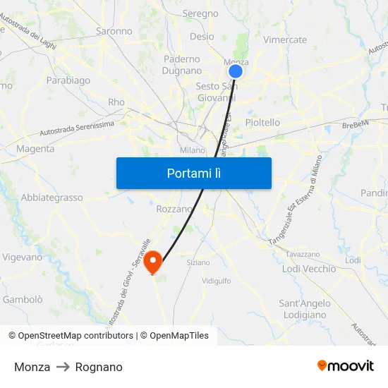 Monza to Rognano map