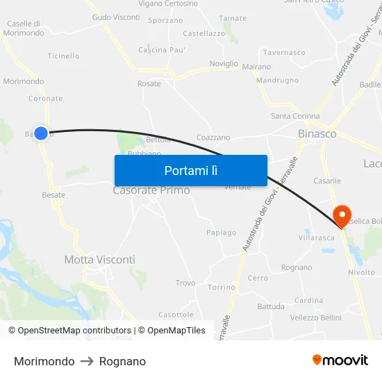Morimondo to Rognano map