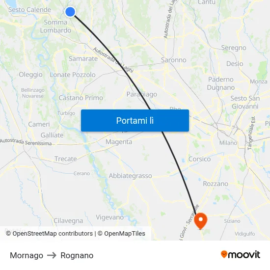 Mornago to Rognano map