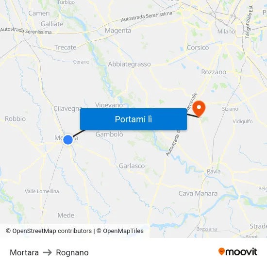 Mortara to Rognano map