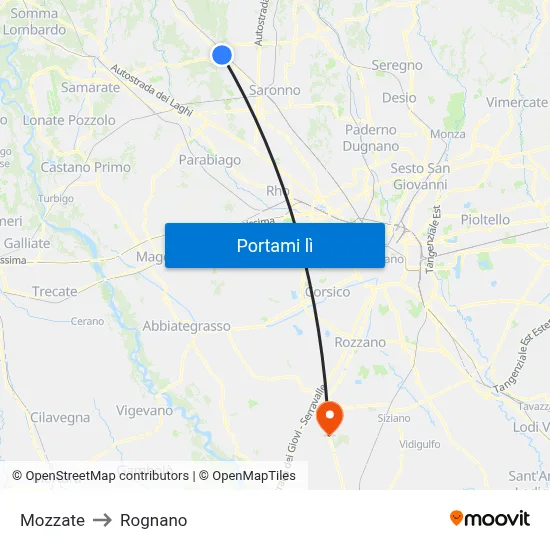 Mozzate to Rognano map