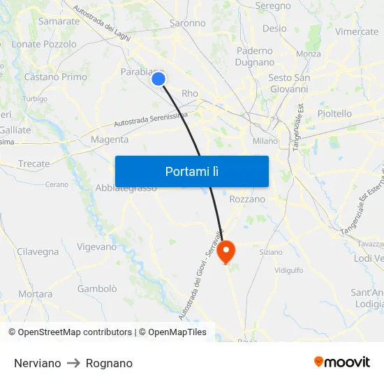 Nerviano to Rognano map
