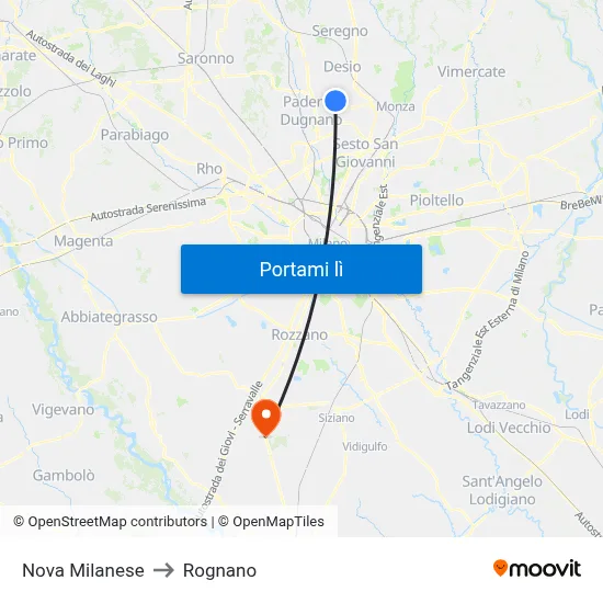 Nova Milanese to Rognano map