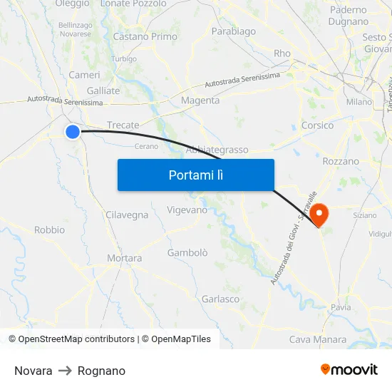 Novara to Rognano map