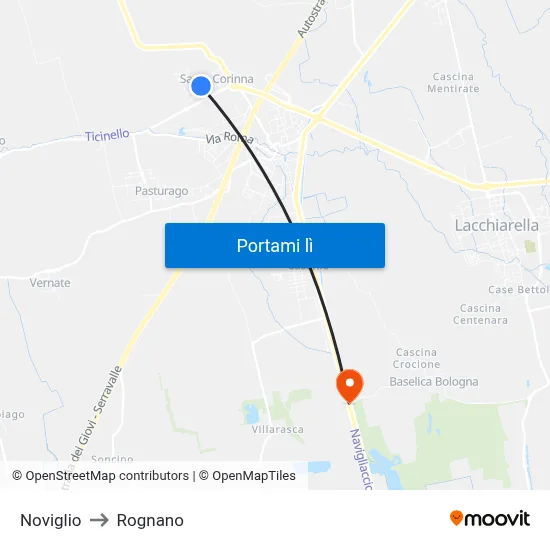 Noviglio to Rognano map