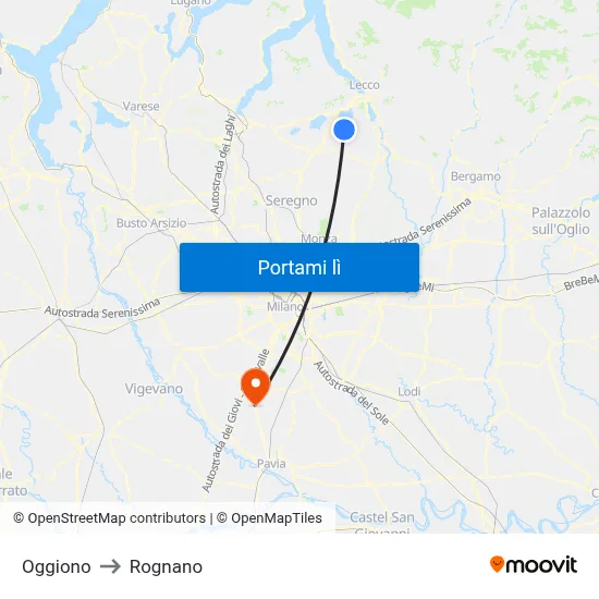 Oggiono to Rognano map