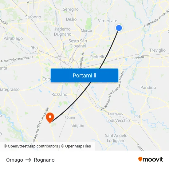 Ornago to Rognano map