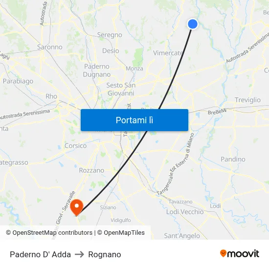 Paderno D' Adda to Rognano map
