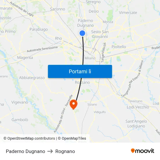 Paderno Dugnano to Rognano map