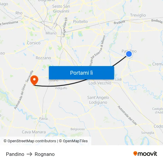 Pandino to Rognano map