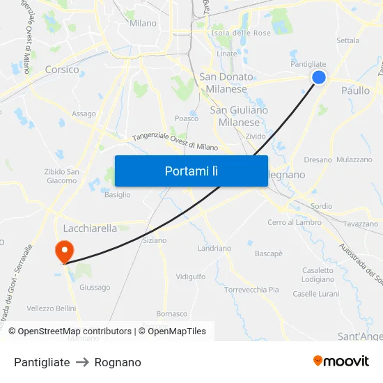 Pantigliate to Rognano map