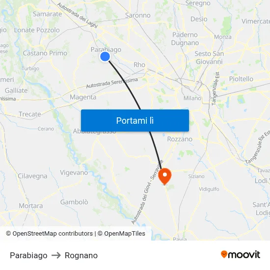 Parabiago to Rognano map