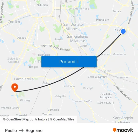 Paullo to Rognano map