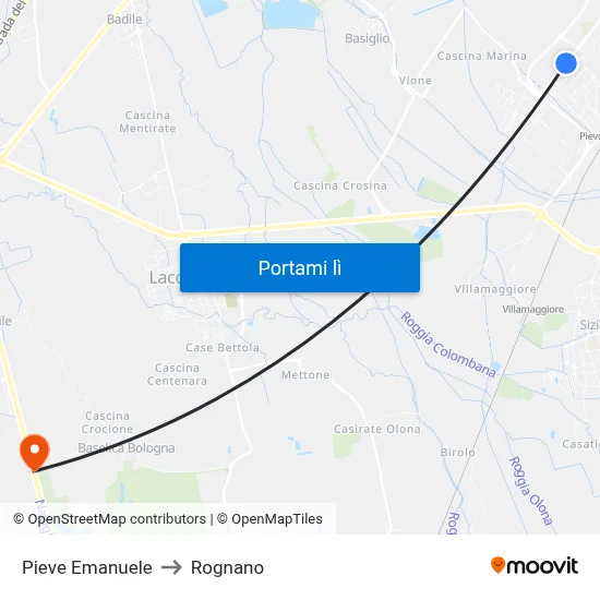 Pieve Emanuele to Rognano map