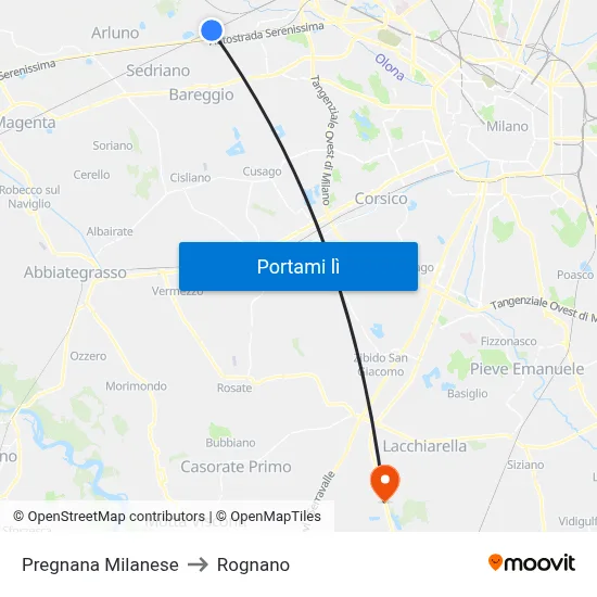Pregnana Milanese to Rognano map
