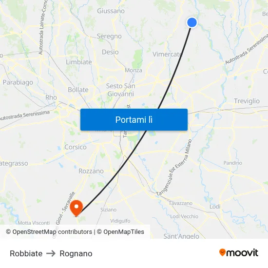 Robbiate to Rognano map