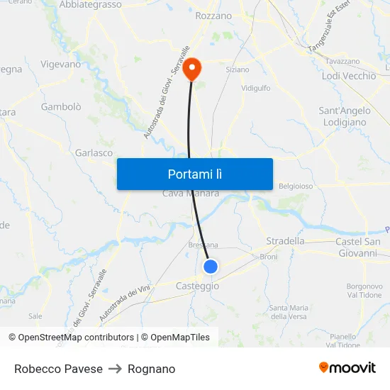 Robecco Pavese to Rognano map