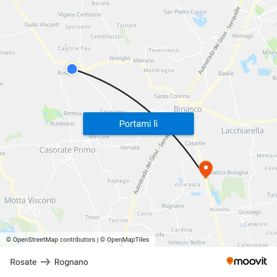 Rosate to Rognano map