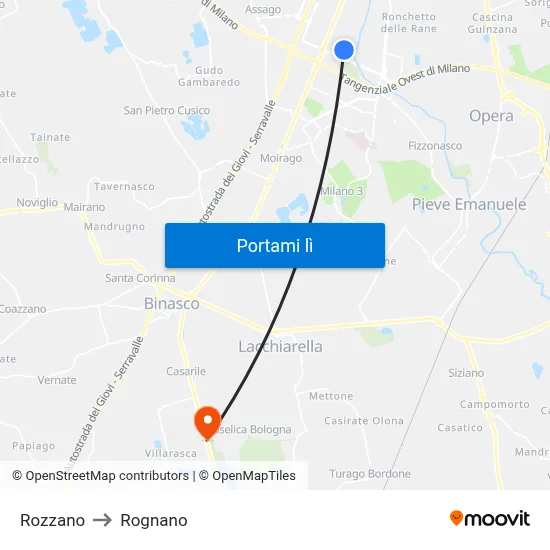 Rozzano to Rognano map