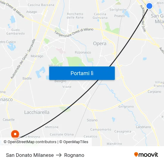 San Donato Milanese to Rognano map