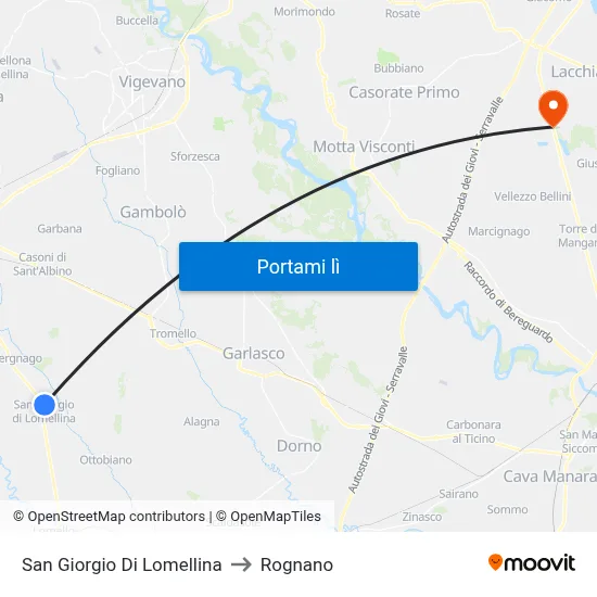 San Giorgio Di Lomellina to Rognano map