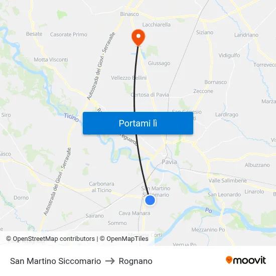 San Martino Siccomario to Rognano map