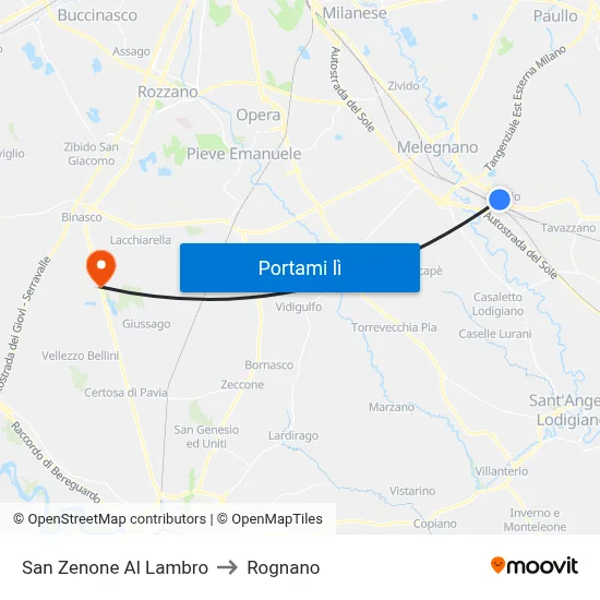 San Zenone Al Lambro to Rognano map