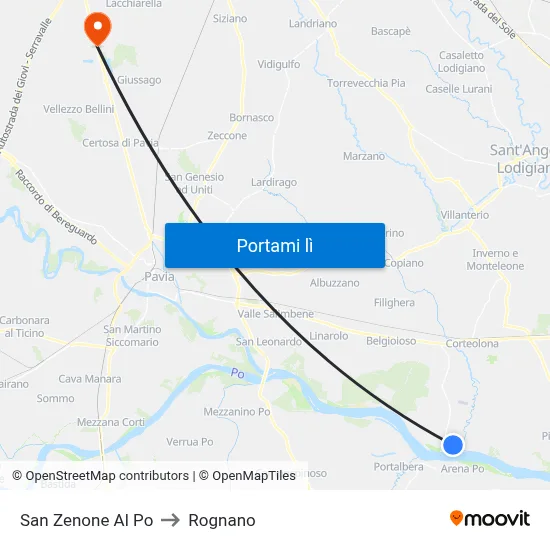 San Zenone Al Po to Rognano map