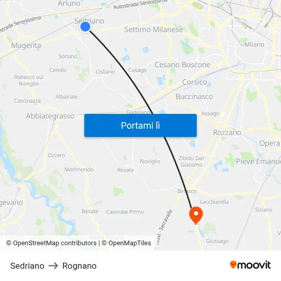 Sedriano to Rognano map