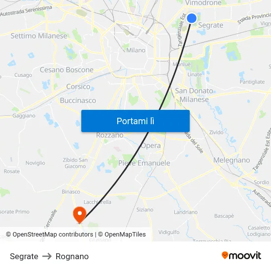 Segrate to Rognano map