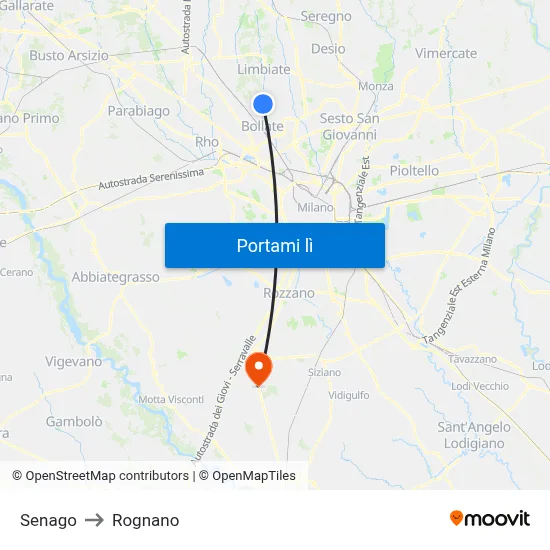 Senago to Rognano map