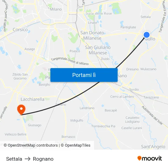 Settala to Rognano map