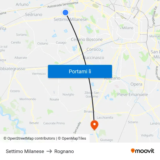 Settimo Milanese to Rognano map