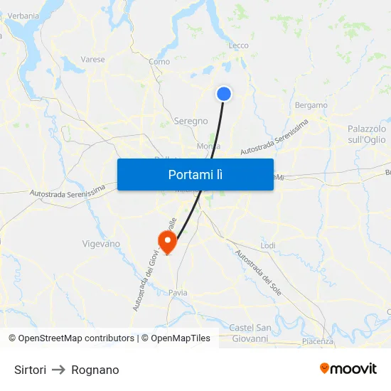 Sirtori to Rognano map