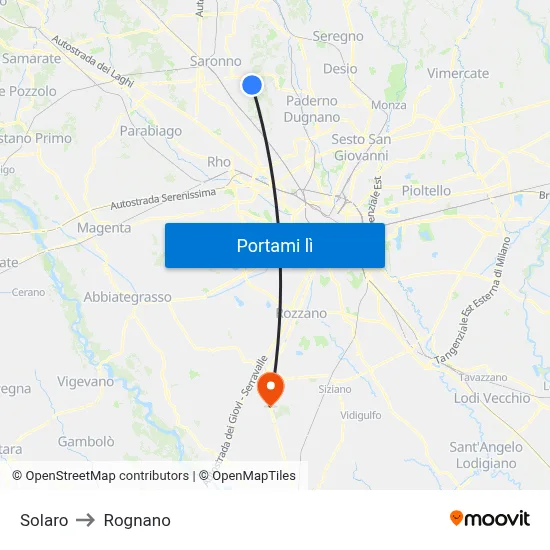 Solaro to Rognano map